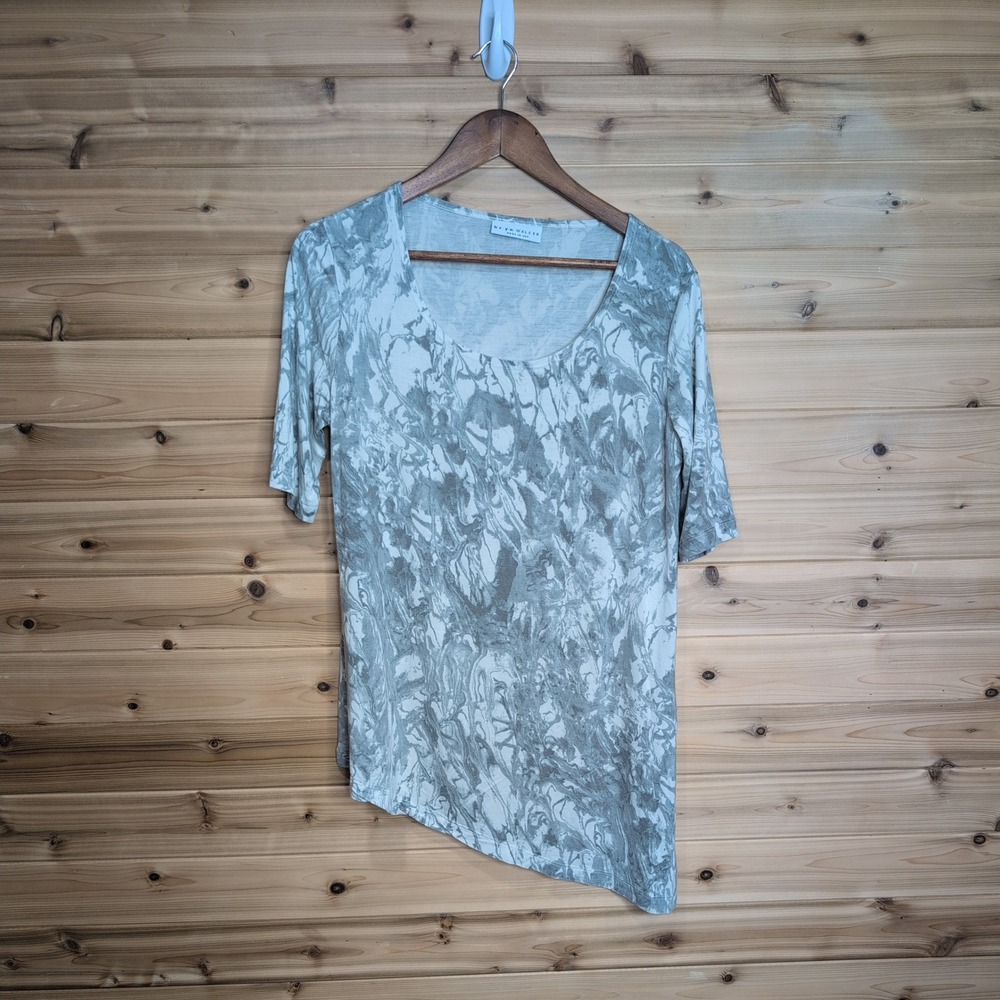 Bryn Walker Womens Small Gray Marble Asymmetric Tunic Top Scoop Neck Made in USA